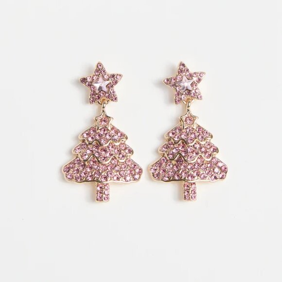 Pink Crystal Studded Christmas Tree Earrings Glam Chic Elegant NEW! 110A2 - Picture 6 of 6